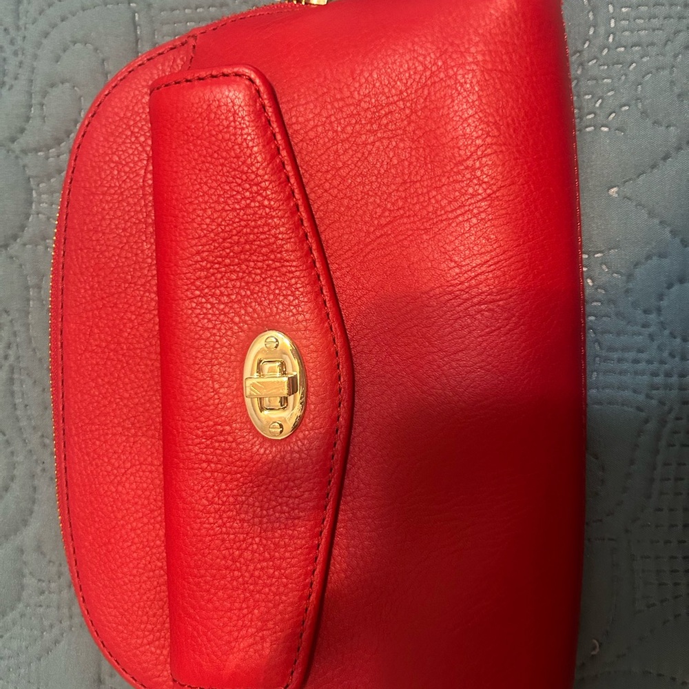 Talbots Elegant Red Leather Wristlet with Gold  Hardware